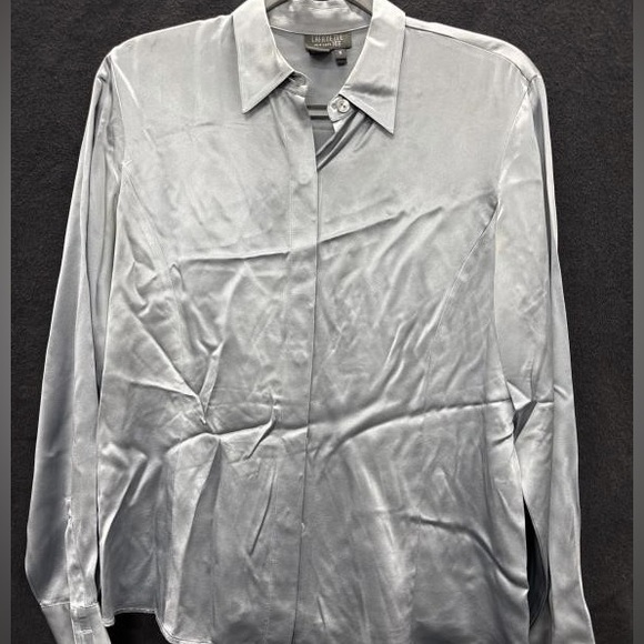 Lafayette 148 New York spread collar silk charmeuse silk button down - Picture 5 of 7